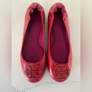 Tory Burch Pebbled Leather Pink Magenta Ballet Flats Miller Logo 8